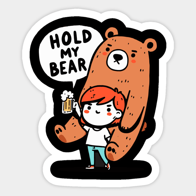 Hold my Beer Bear Girl Sticker by DoodleDashDesigns